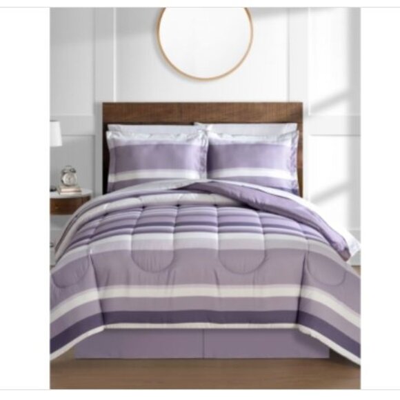 Austin Stripe/Solid Reversible 8 Pc. Comforter Set, Exclusively at Macy's - Lave - Picture 1 of 1